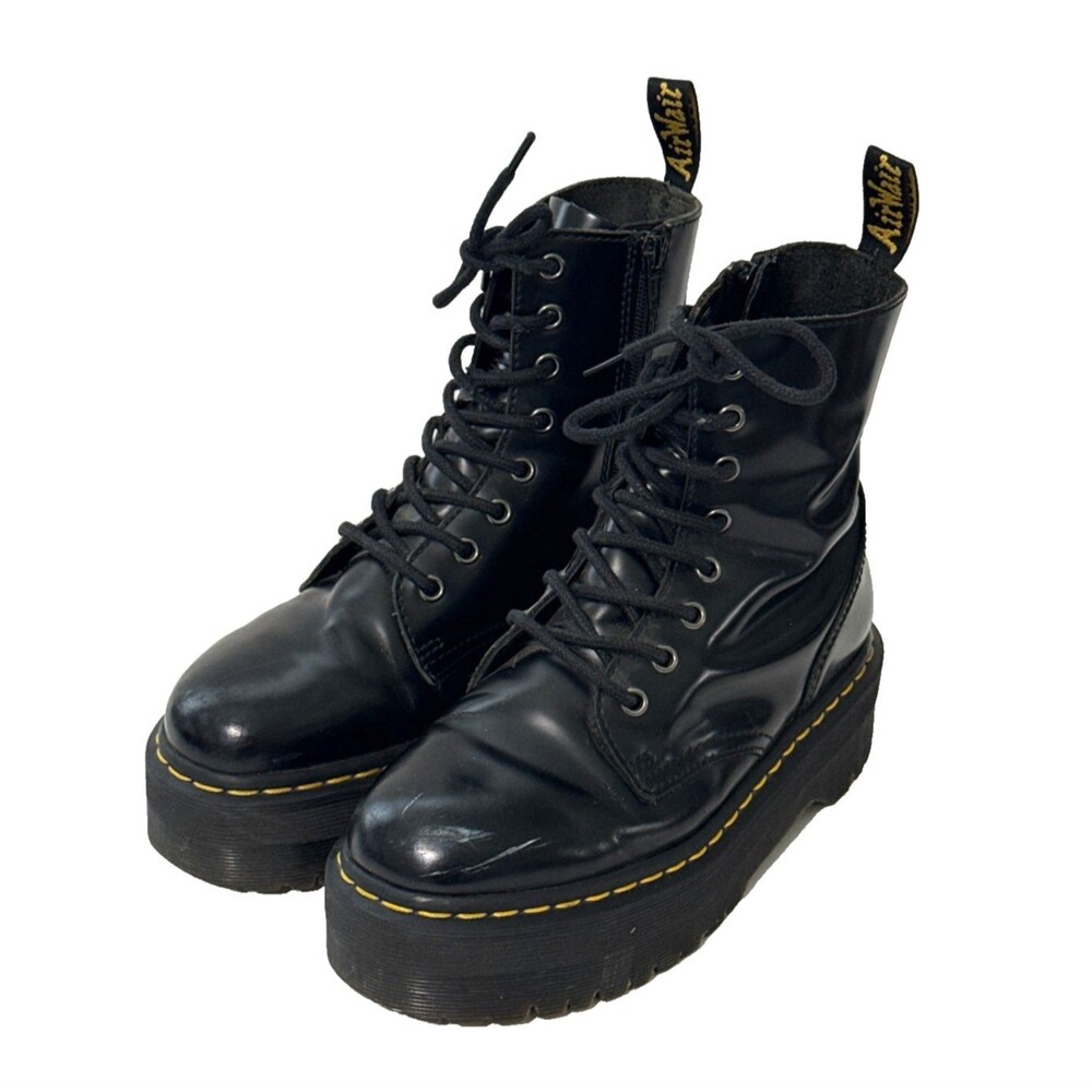 DR Doc MARTENS Platform JADON Boots Womens 7 Black Leather Ankle Zip 38 EU